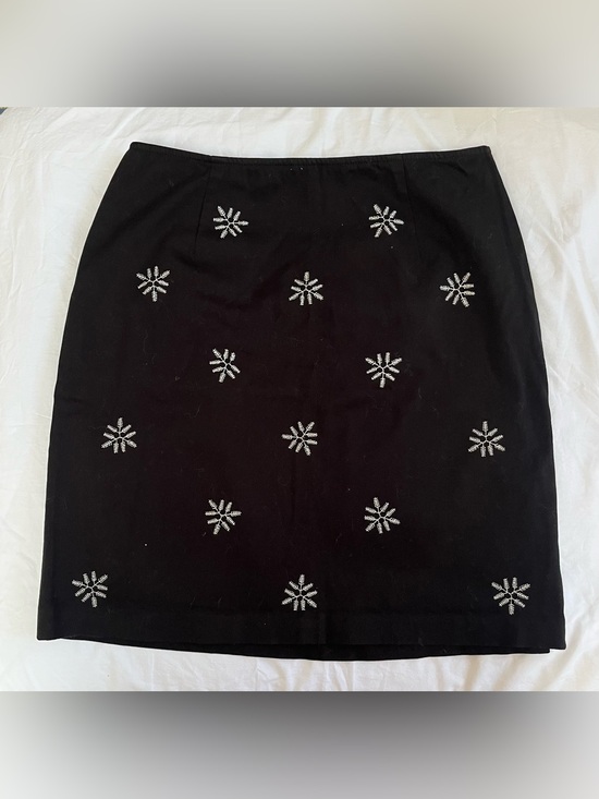 LOFT Dresses & Skirts - Ann Taylor Loft Black Mini Skirt with White Embroidered Accents